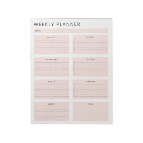 Pink White Weekly Planner Organizer To do List Notepad