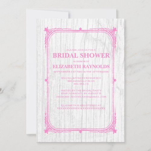 Pink White Western Barn Wood Bridal Shower Invites