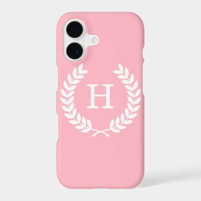 Pink White Wheat Laurel Wreath Initial Monogram Iphone Case (Back)