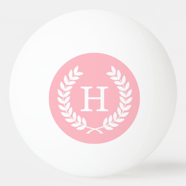 Pink White Wheat Laurel Wreath Initial Monogram Ping Pong Ball (Front)