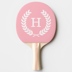 Pink White Wheat Laurel Wreath Initial Monogram Ping-Pong Paddle