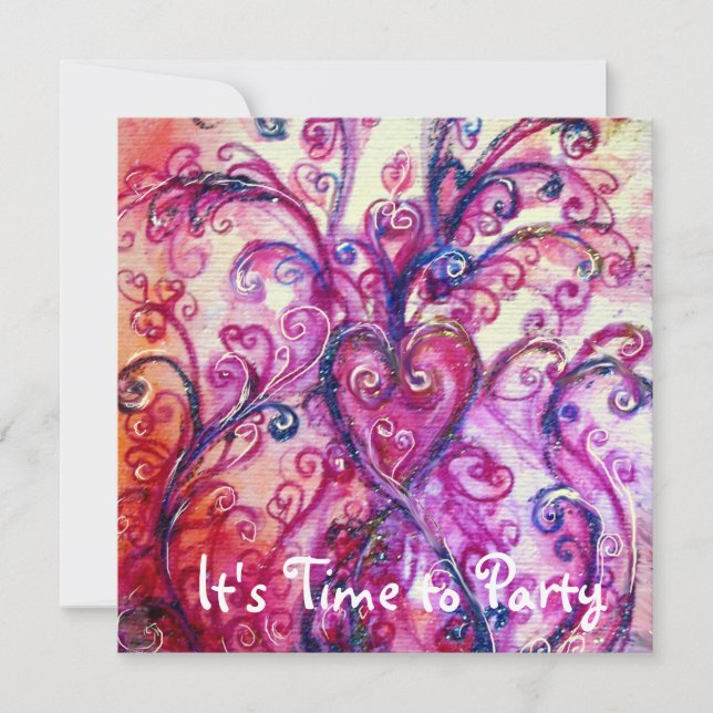PINK WHITE WHIMSICAL FLOURISHES Floral Heart Party Invitation (Front)