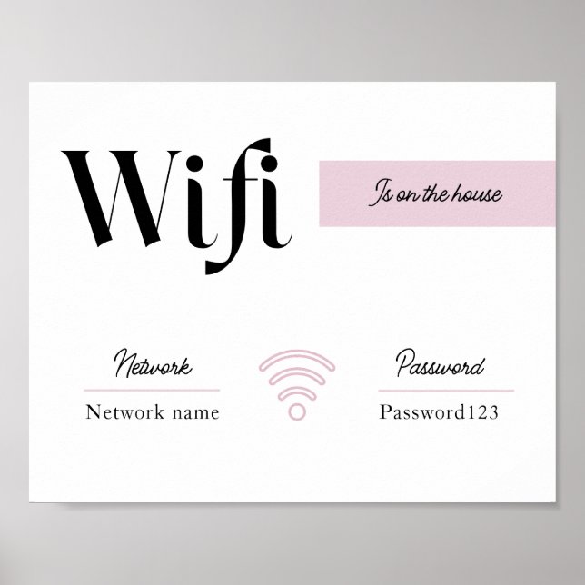 Pink & White Wifi Password and Network Sign (Front)