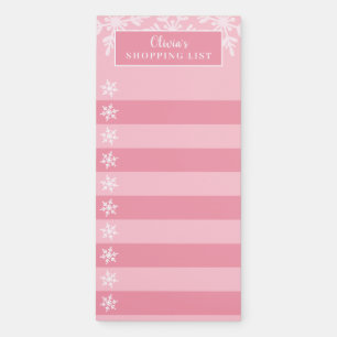 Pink White Winter Snowflake Checklist Magnetic Notepad