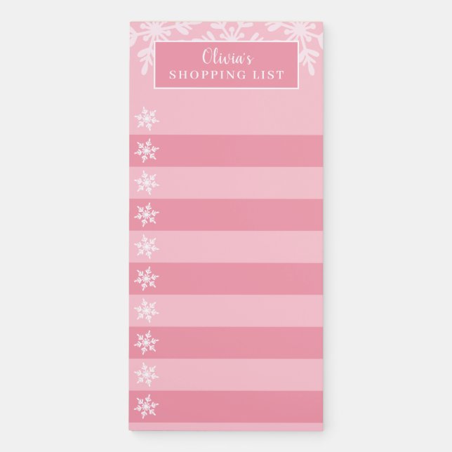 Pink White Winter Snowflake Checklist Magnetic Notepad (Front)