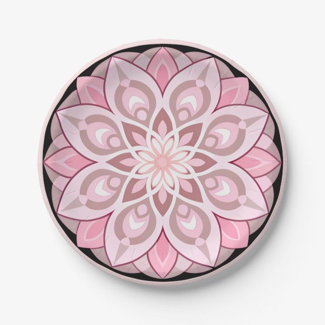 Pink, White with Black Edge Pattern Paper Plates (Front)