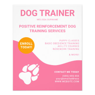 Pink &amp; White With Orange &amp; Dog Paw - Dog Trainer Flyer