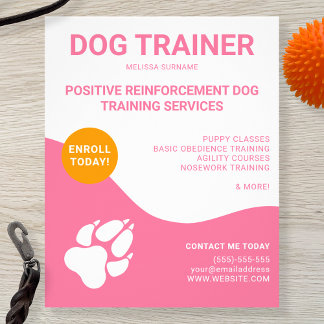 Pink & White With Orange & Dog Paw - Dog Trainer Flyer