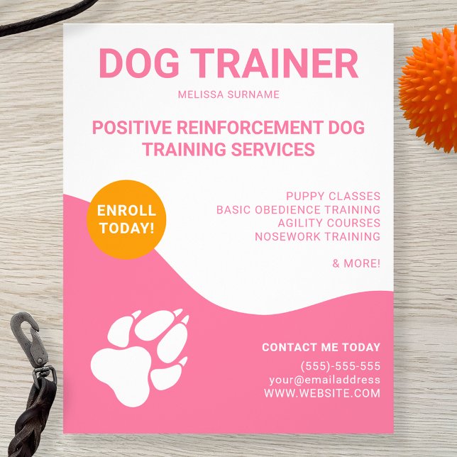 Pink & White With Orange & Dog Paw - Dog Trainer Flyer (Creator Uploaded)
