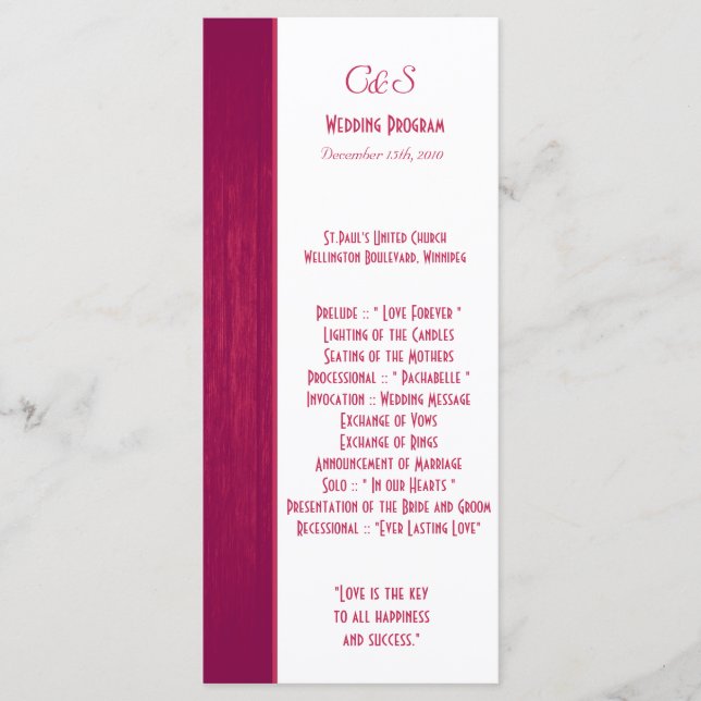 Pink/White Wood Grain Wedding Programs (Front)