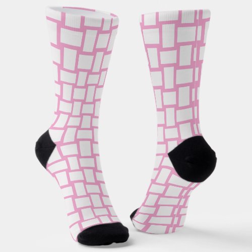 Pink White Woven Blocks Pattern Socks