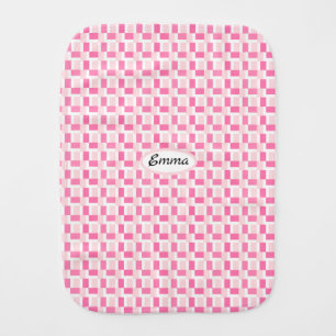 Pink White Woven-Look Rectangles Baby Burp Cloth