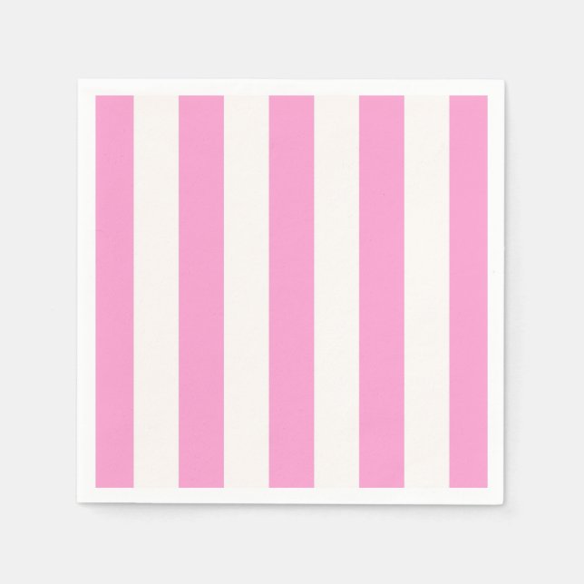 Pink White XL Stripes Pattern Paper Napkins (Front)