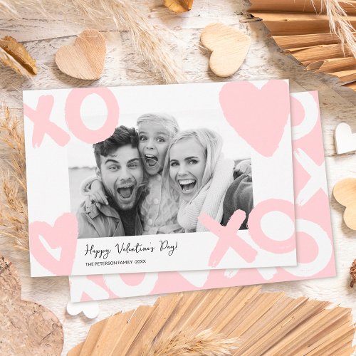 Pink white xo heart photo valentine day holiday card