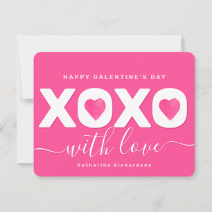 Pink White "XOXO" Elegant Galentine's Day Holiday Card
