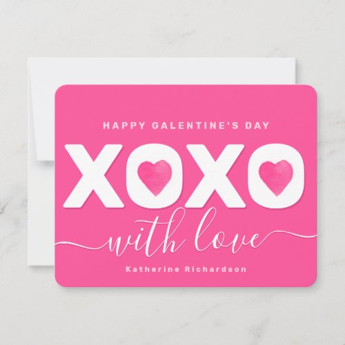 Pink White XOXO Elegant Galentines Day Holiday Card