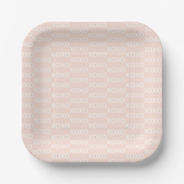 Pink & White xoxo Valentine's Party Paper Plates (Front)