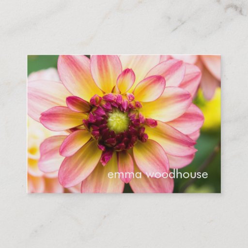 Customizable Pink, White &amp; Yellow Dahlia Business Card Templates