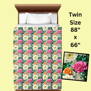 Pink White Yellow Flowers Floral Duvet Cover