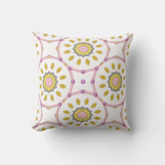 Pink White & Yellow Moroccan Pattern With Diamonds Throw Pillow