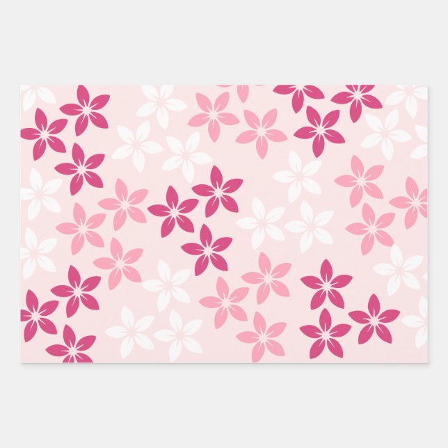 Pink White Yellow Purple Floral Pattern Wrapping Paper Sheets (Front)