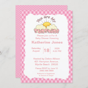 Pink White You Are My Sunshine Baby Shower Invitation