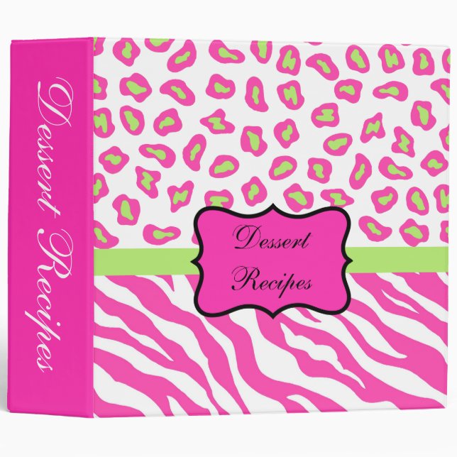Pink & White Zebra & Cheeta Skin Album 3 Ring Binder (Front/Spine)
