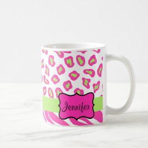 Pink & White Zebra & Cheeta Skin Personalized Coffee Mug