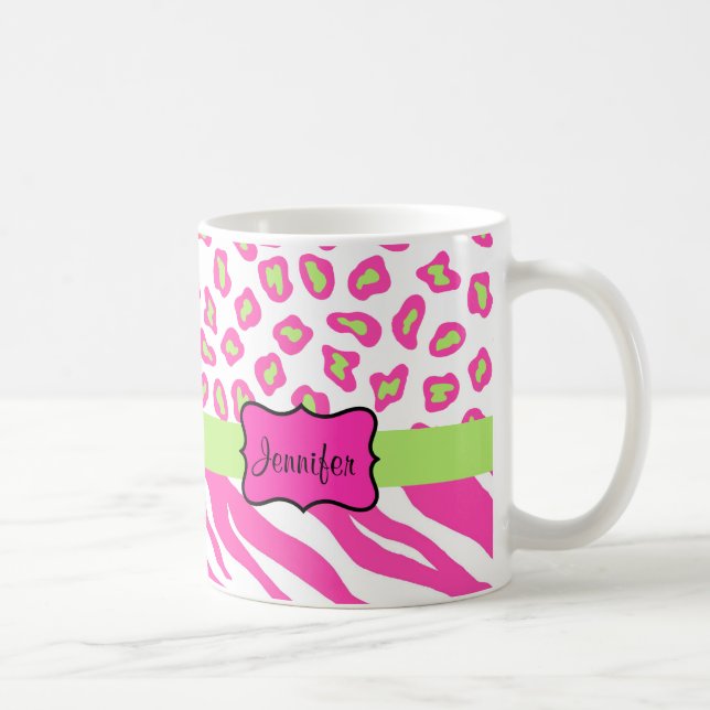 Pink & White Zebra & Cheeta Skin Personalized Coffee Mug (Right)