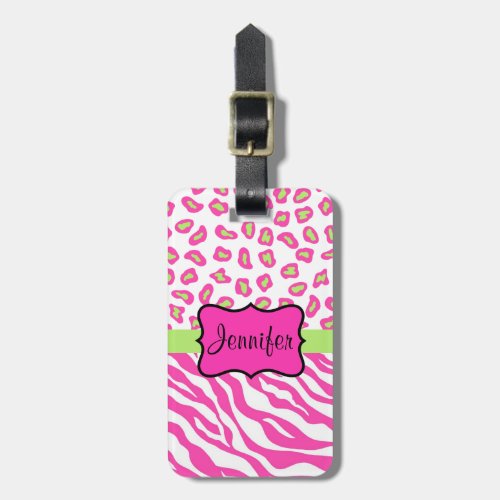 Pink  White Zebra  Cheeta Skin Personalized Luggage Tag