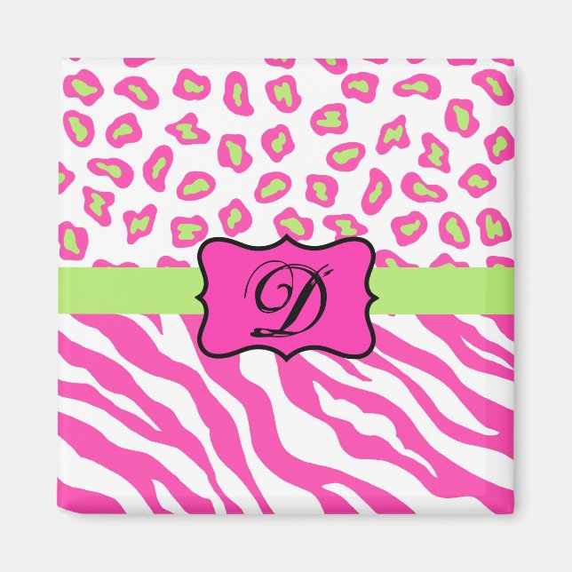 Pink & White Zebra & Cheeta Skin Personalized Magnet (Front)