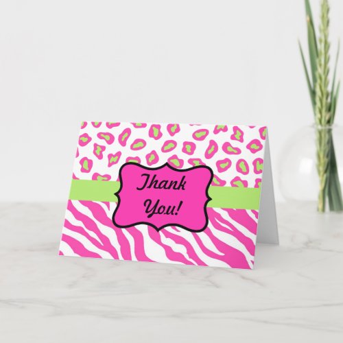 Pink  White Zebra  Cheeta Skin Personalized Thank You Card