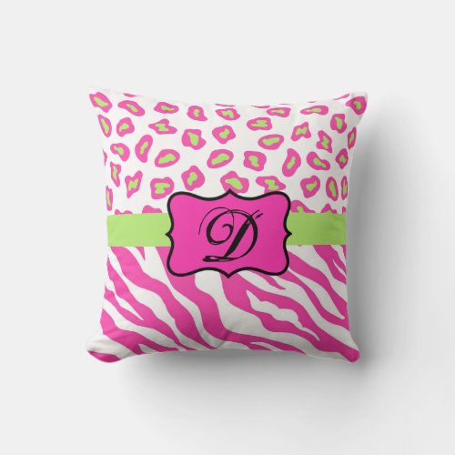 Pink  White Zebra  Cheeta Skin Personalized Throw Pillow