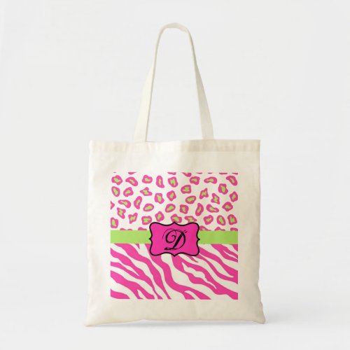Pink  White Zebra  Cheeta Skin Personalized Tote Bag