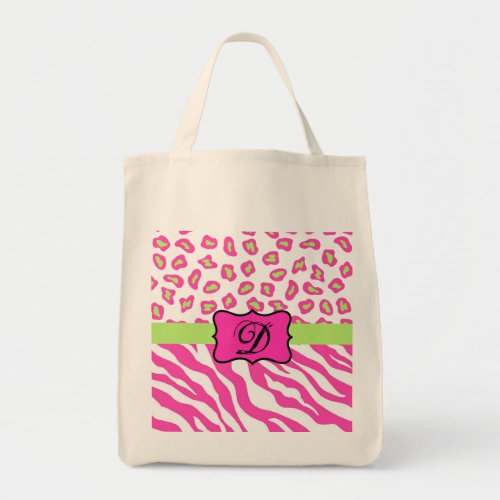 Pink  White Zebra  Cheeta Skin Personalized Tote Bag