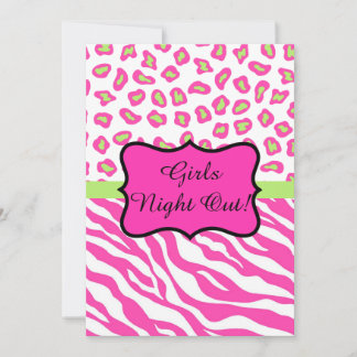 Pink White Zebra Leopard Girls Night Out Invite