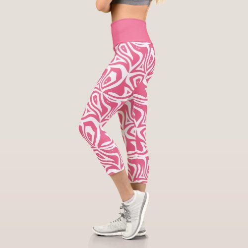 Pink  White Zebra Stripes Womens Capris Leggings