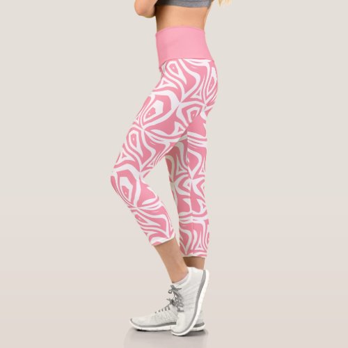 Pink  White Zebra Stripes Womens Capris Leggings