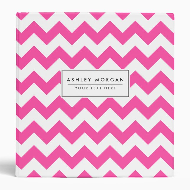 Pink White Zigzag Chevron Pattern Girly Binder (Front)