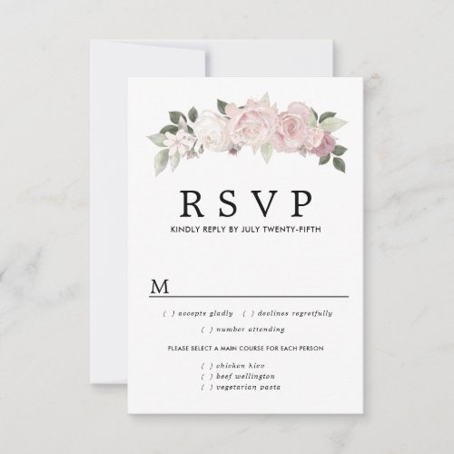 Pink WhiteFloral Wedding RSVP Card Meal Options