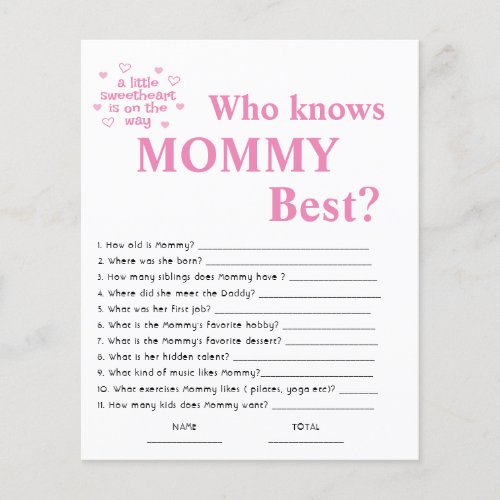 Pink  Who knows Mommy Best Baby Shower Game