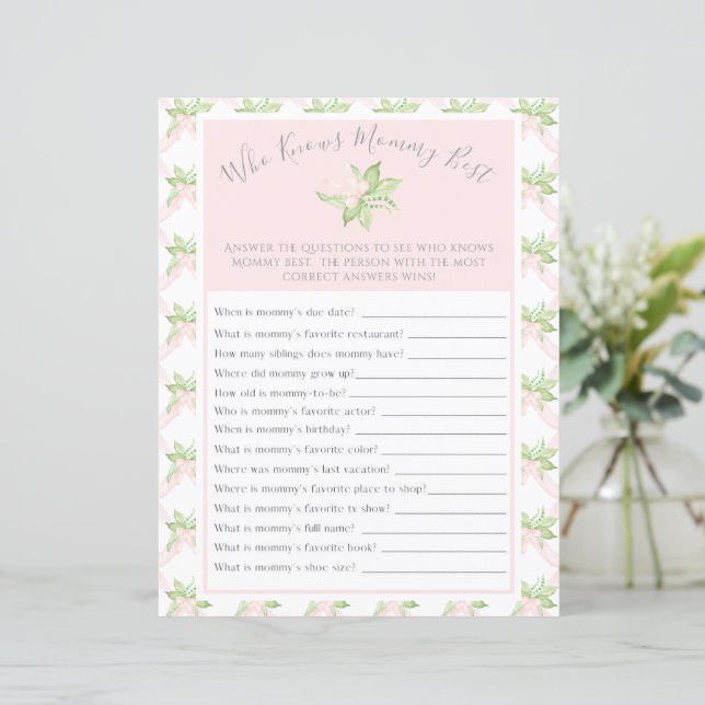 Pink Who Knows Mommy Best Baby Shower Game (Standing Front)