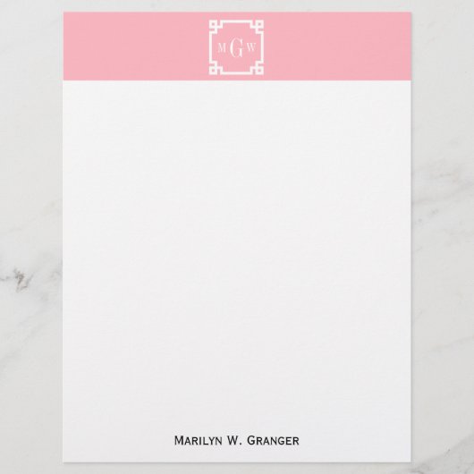 Pink Wht Greek Key #2 Framed 3 Init Monogram (Front)