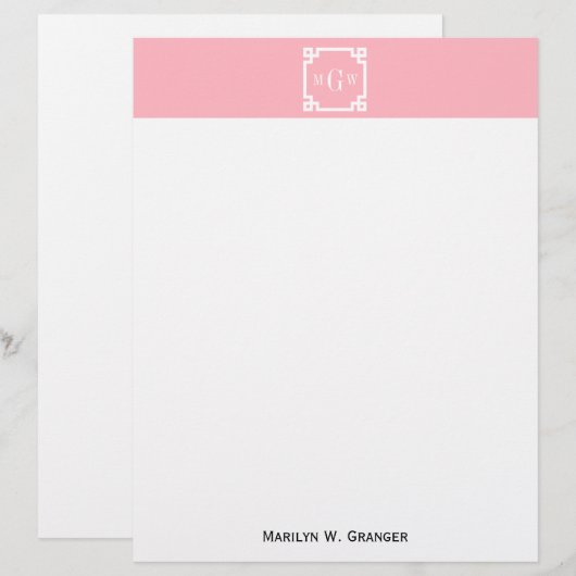 Pink Wht Greek Key #2 Framed 3 Init Monogram (Front/Back)