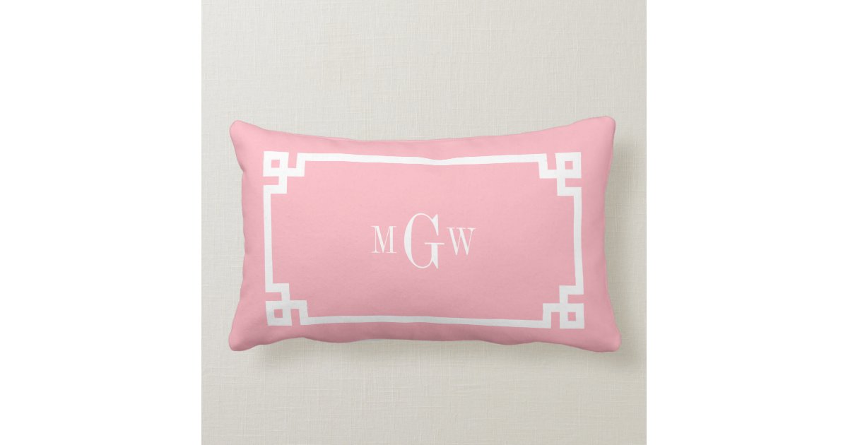 Pink Wht Greek Key #2 Framed 3 Init Monogram Lumbar Pillow | Zazzle.com
