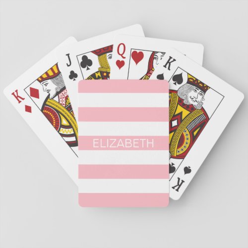Pink Wht Horiz Preppy Stripe Name Monogram Playing Cards