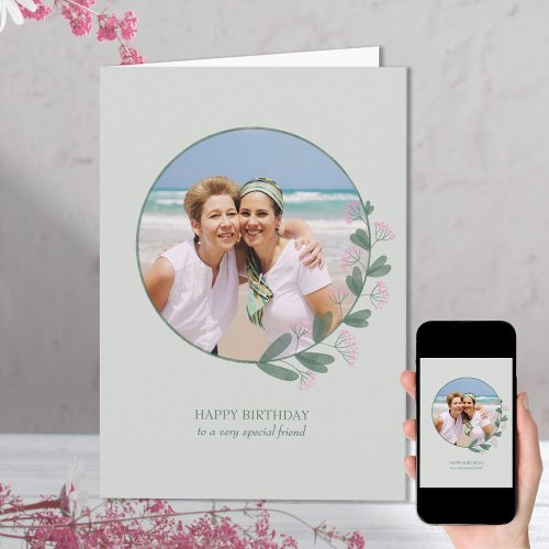Pink Widlflower Photo Frame Happy Birthday Card