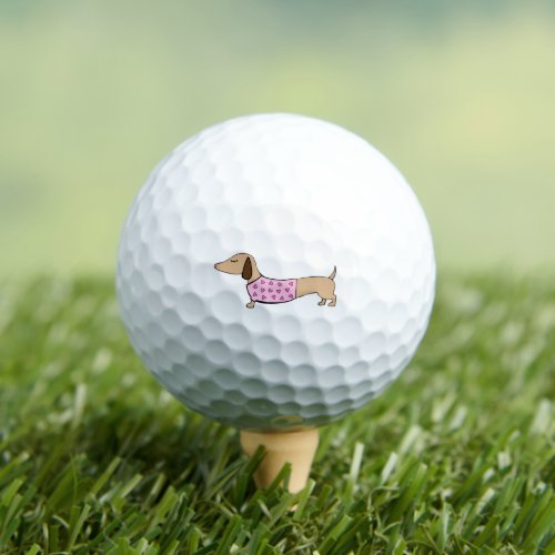 Pink Wiener Dog  Hearts Love Golfer Gift Golf Balls