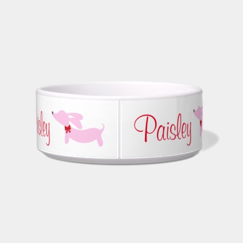 Pink Wiener Dog Personalized Dog Food Water Bowl
