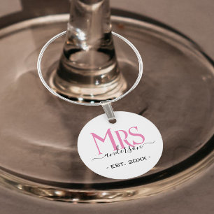 Pink Wife Bride Mrs Wedding Anniversary Wine Charm